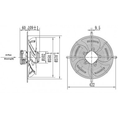Вентилятор осевой YWF4E-350B-102/34-G на плоской сетке (2300 m³/h)