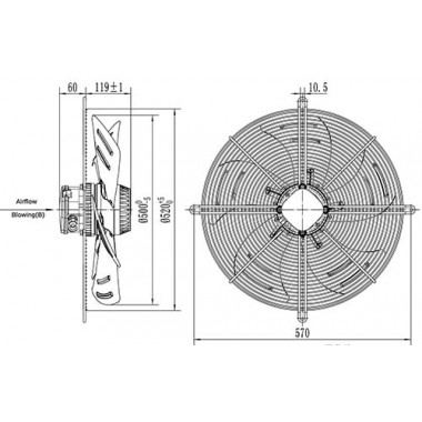 Вентилятор осевой YWF4E-500B-137/35-G на плоской сетке (6800 m³/h)