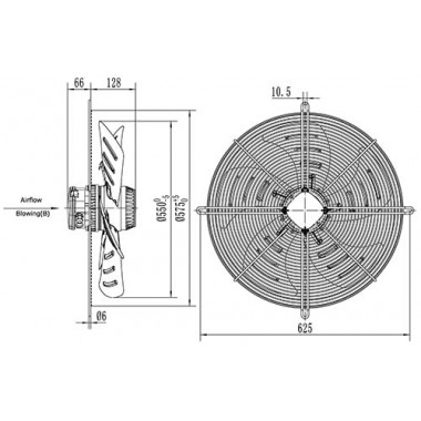 Вентилятор осевой YWF4E-550B-137/50-G на плоской сетке (8200 m³/h)