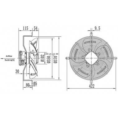 Вентилятор осевой YWF4D-350S-102/34-G вытяжной на сетке (2300 m³/h)